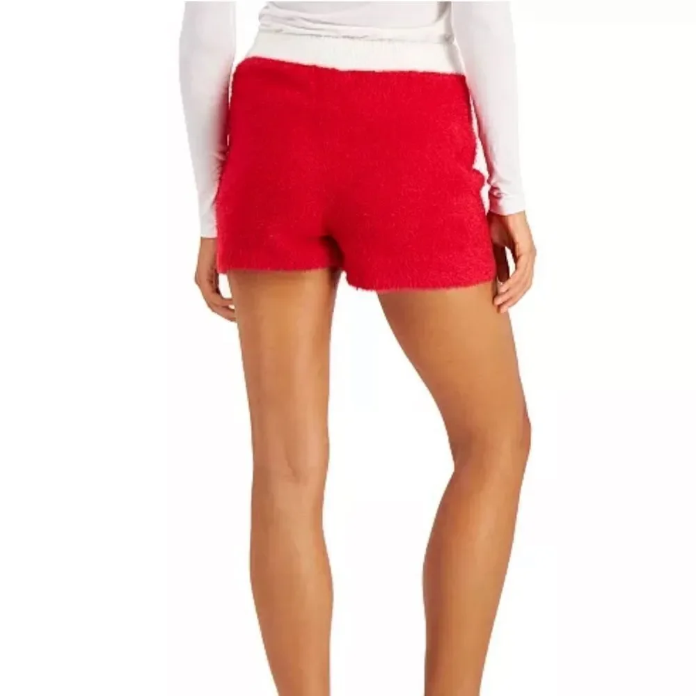 Hooked Up by IOT Juniors Santa Sweater Shorts,Red, size L